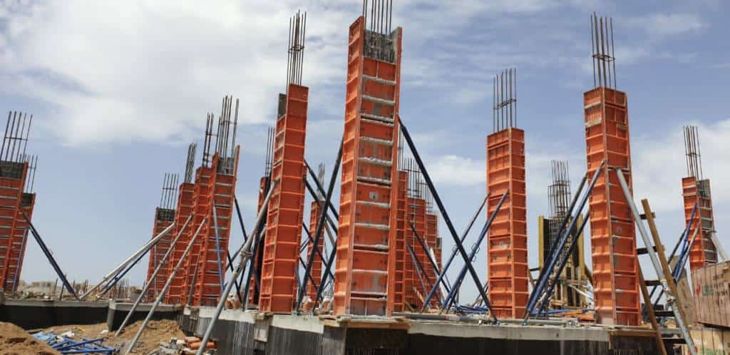Column formwork on construction site